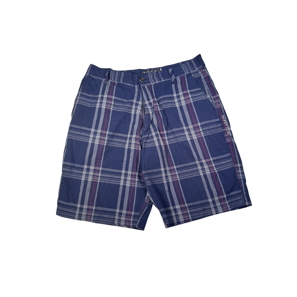 Billabong Plaid Walk Shorts Navy Blue Burgundy Mens Size 34 Casual Summer Surf